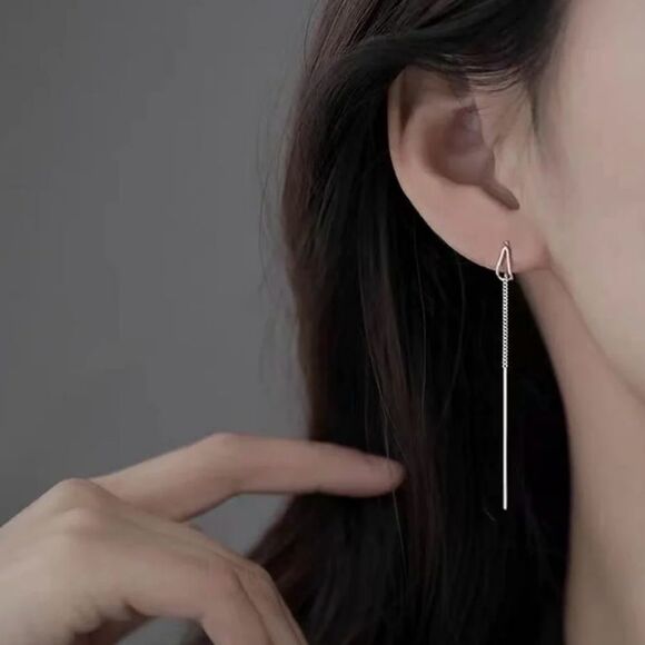 Long Chain Gun Metal Threader Dangling Earrings - Picture 1 of 3